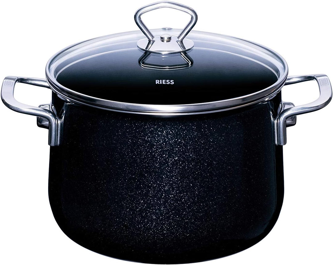 Riess 0558-009, Emailieset Black Magic, 5-teilig, bestehend aus: Fleischtopf mit GD Ø 16, 20, 24 cm,