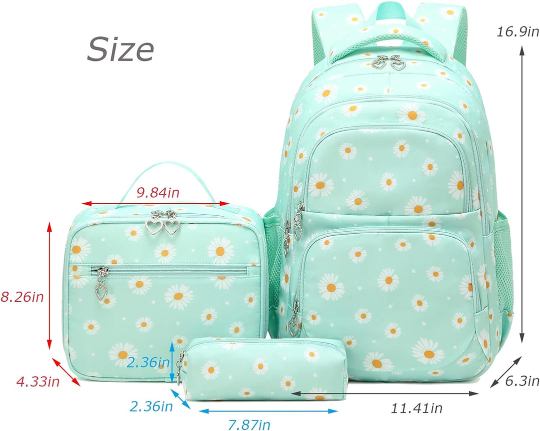 SIVENKE Schulrucksack Mädchen Teenager Damen Schultasche Rucksack Set Gänseblümchen Schulranzen für