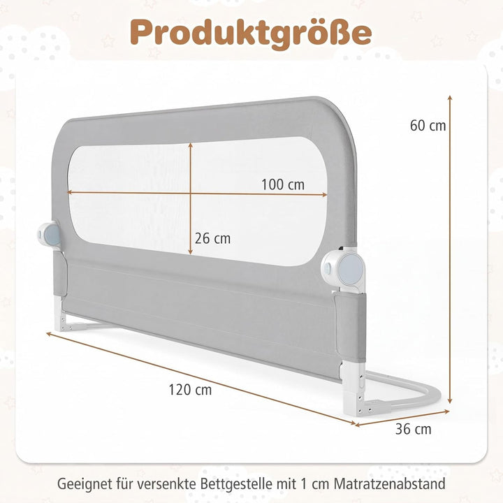 COSTWAY Bettgitter klappbar, 120 x 60 cm Bettschutzgitter mit abnehmbarem Oxford-Bezug, U-förmigem G
