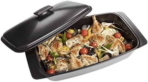 Weber 17888 BBQ Keramik-Kasserolle, Bräter, Schmorpfanne, 42x22,5 cm, schwarz Single, Single