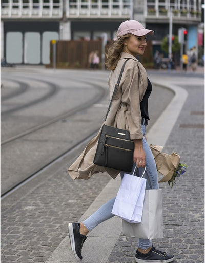 BOSTANTEN Damen Handy Umhängetasche Mittel, PU Leder Crossbody Schultertasche, Reissverschlusstasche
