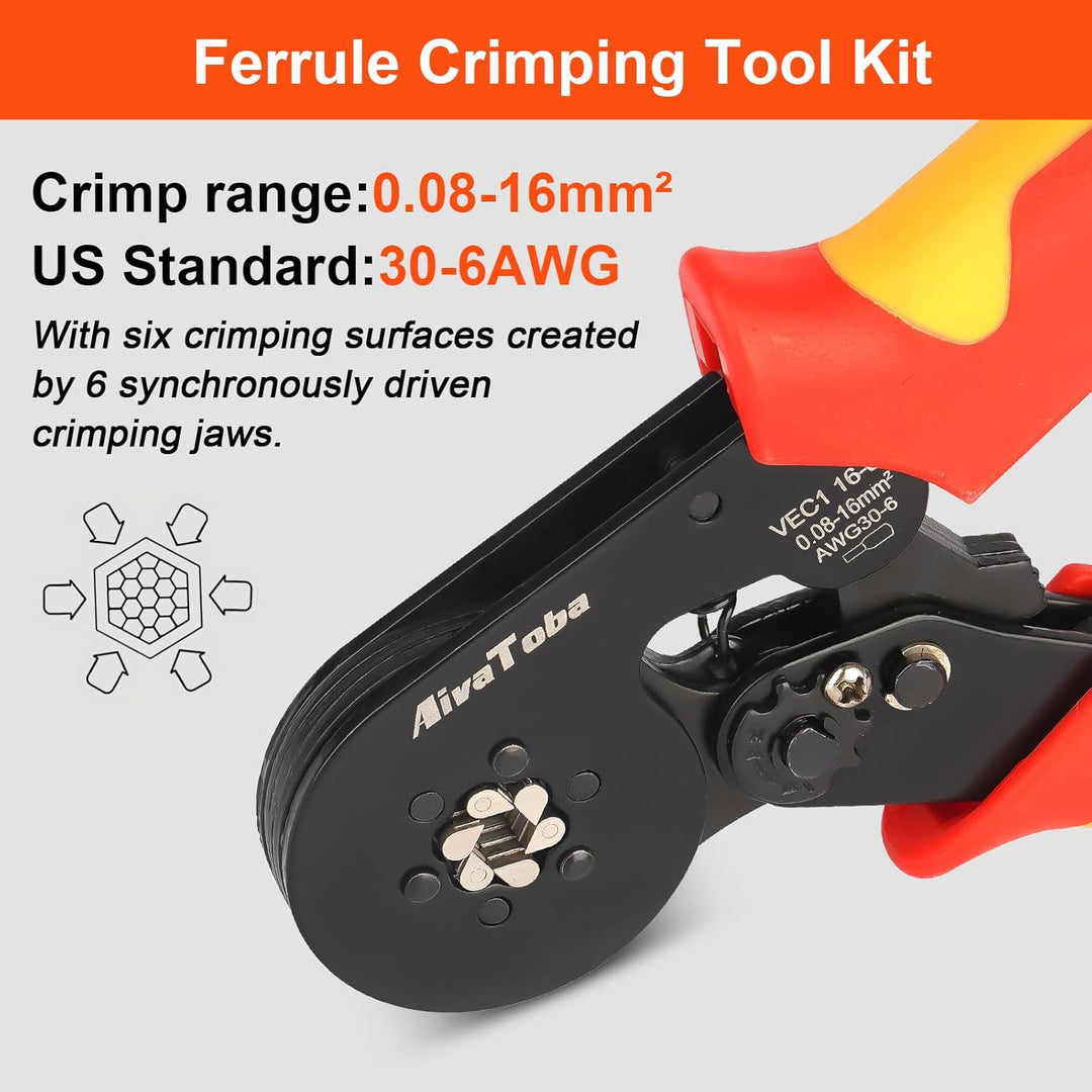 Crimpzange Aderendhülsen Set für 0.08-16mm², AivaToba Aderendhülsenzange mit 1200 Stück, Crimping Pl