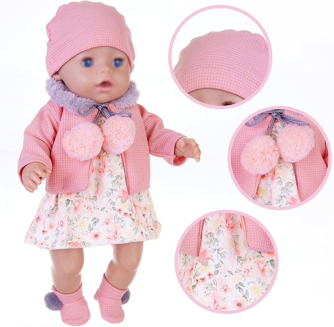 Puppenkleidung für 36-43 cm Baby Puppen mit Hut Mantel Kleid und Socken (Keine Puppe)
