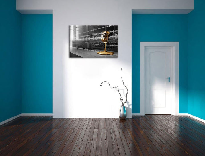 Cooles Musikstudio schwarz/weiss Format: 100x70 auf Leinwand, XXL riesige Bilder fertig gerahmt mit