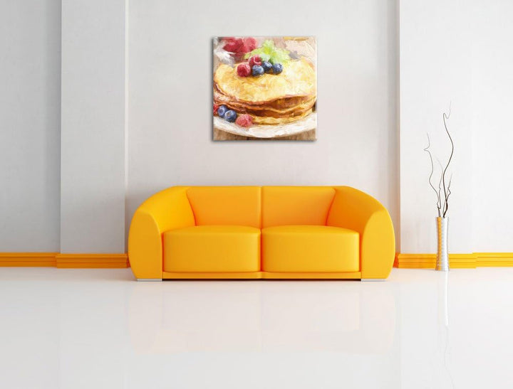 Pixxprint Süsse Pfannkuchen mit Beeren als Leinwandbild/Grösse: 70x70 cm/Wandbild/Kunstdruck/fertig