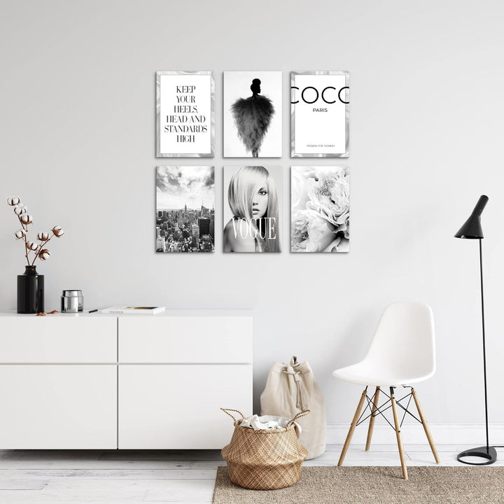 Novart Wandbilder Set Coco Fashion - KOMPLETT AUFHÄNGFERTIG - Made in Germany - Moderne Bilder Wohnz