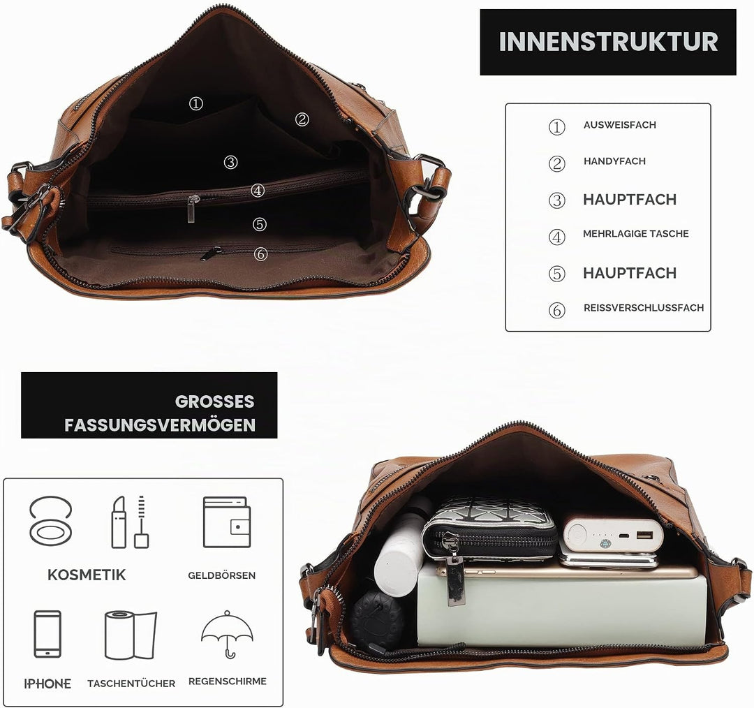 Lifetooler Handtaschen Set Gross Leder Tasche Schultertasche Hobo Taschen Damen Portemonnaie Geschen