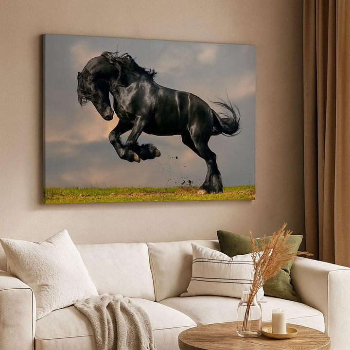 Bilder auf Leinwand 100x70cm Leinwandbild Wolke Pferd Wiese Natur Gross Wanddeko Bild Schlafzimmer K