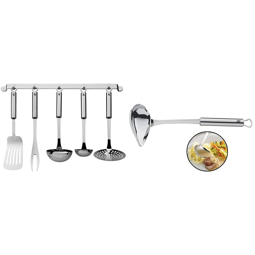 WMF Profi Plus Küchenhelfer Set 6-teilig, Hängeleiste mit 5 Helfer, Schöpflöffel, Schaumlöffel & Pro