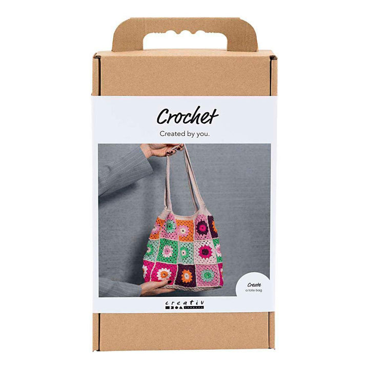 Creativ Company Häkelset Bunte Granny Square Tasche Blumen.