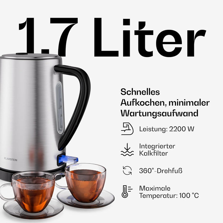 Klarstein Verosteel Toaster Wasserkocher Set - Edelstahl, 2 Scheiben Toaster mit 7 Bräunungsstufen &