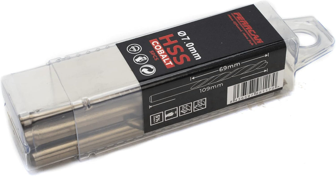 Ferrcan HSS Metallbohrer DIN338 M35 kobalt 7-13 mm (5er Pack) (7mm), 7mm