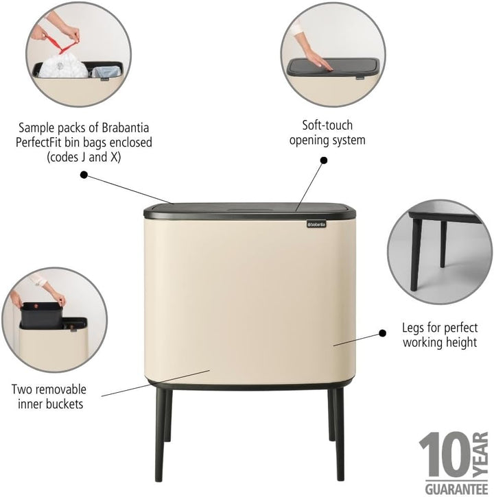 Brabantia - Bo Touch Bin 23+11L - Grosser Mülleimer für die Küche - Soft-Touch-Öffnung - Doppelter M