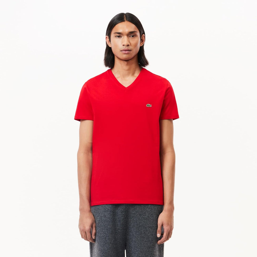 Lacoste Herren Short Sleeve V Neck Pima Jersey T-Shirt L Rouge, L Rouge
