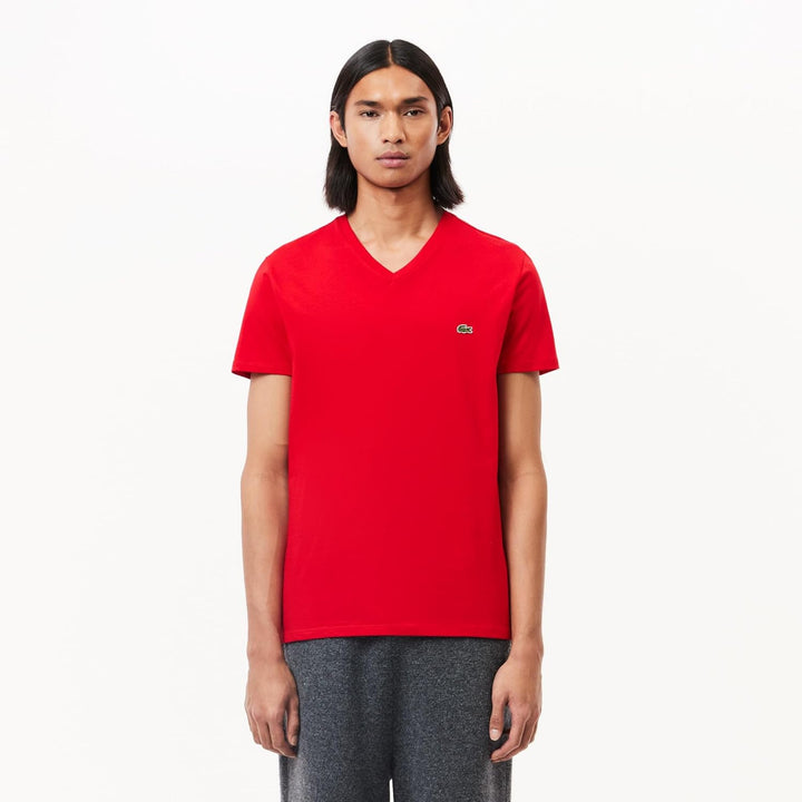 Lacoste Herren Short Sleeve V Neck Pima Jersey T-Shirt L Rouge, L Rouge
