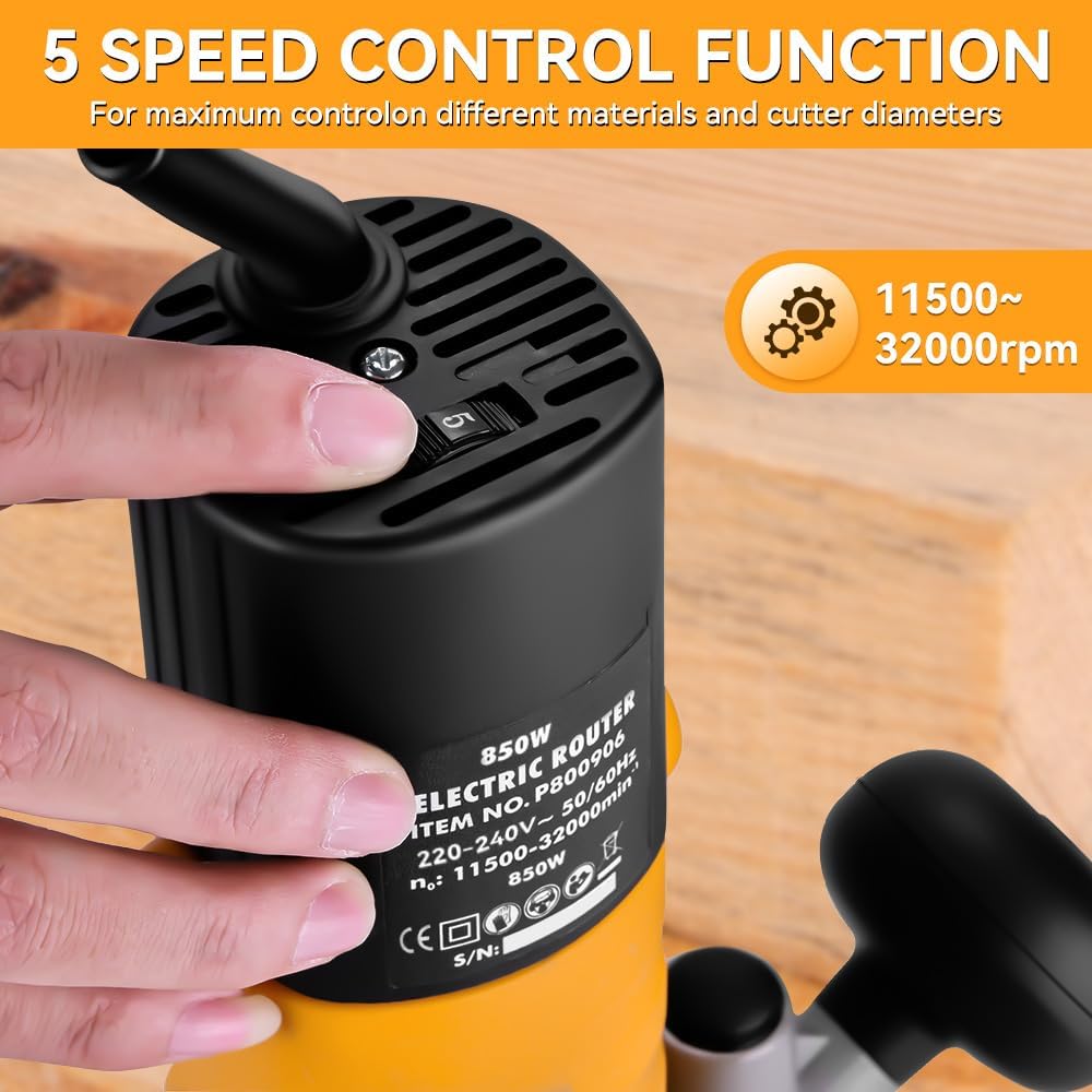 Hoteche 850W Oberfräse mit 30mm max Arbeitstiefe - Elektrische Holzfräse mit Kupferdrahtmotor, 11500