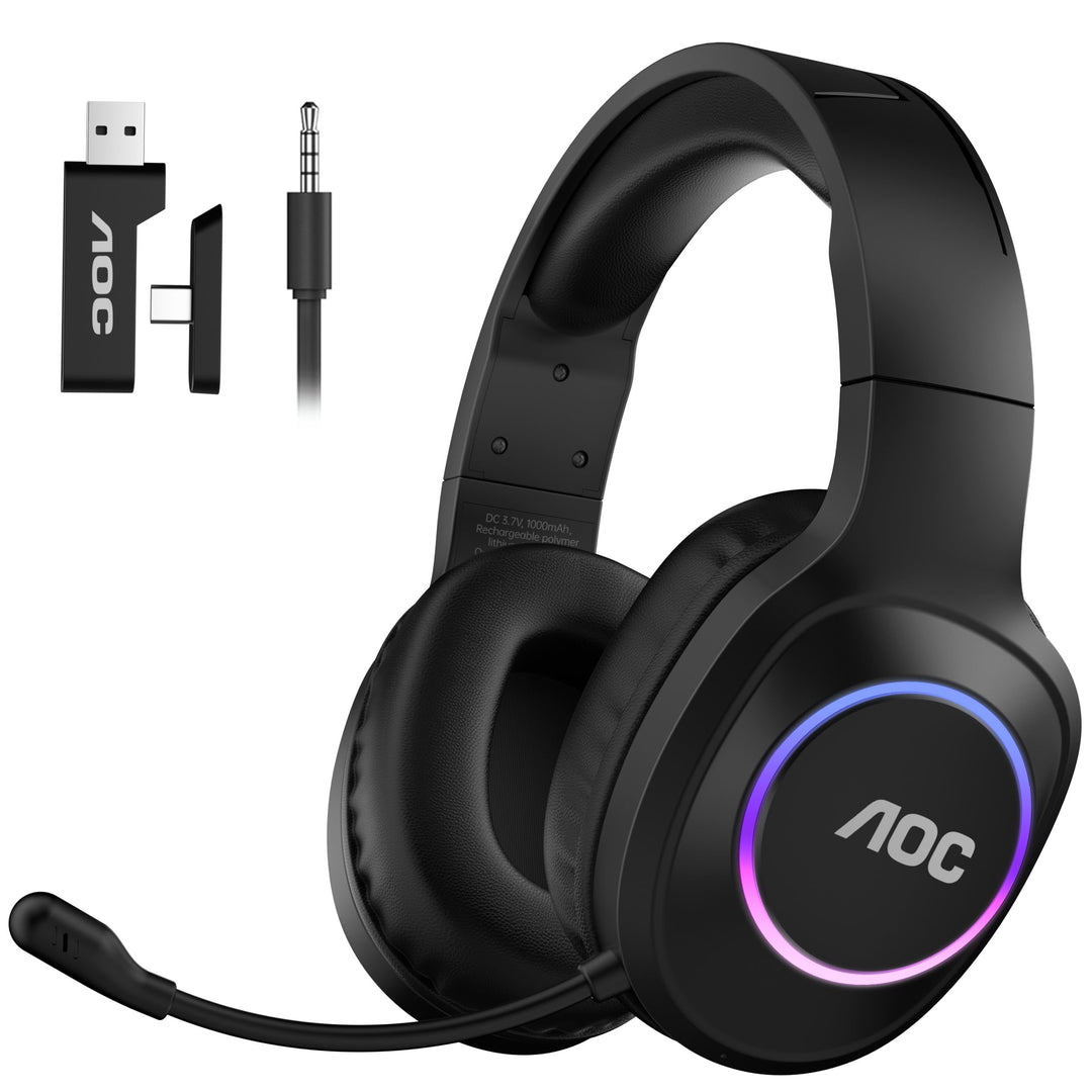 AOC Gaming Headset kabellos für PC, PS5, PS4, Switch, 2,4 GHz Wireless Headset mit Bluetooth 5.4 & K