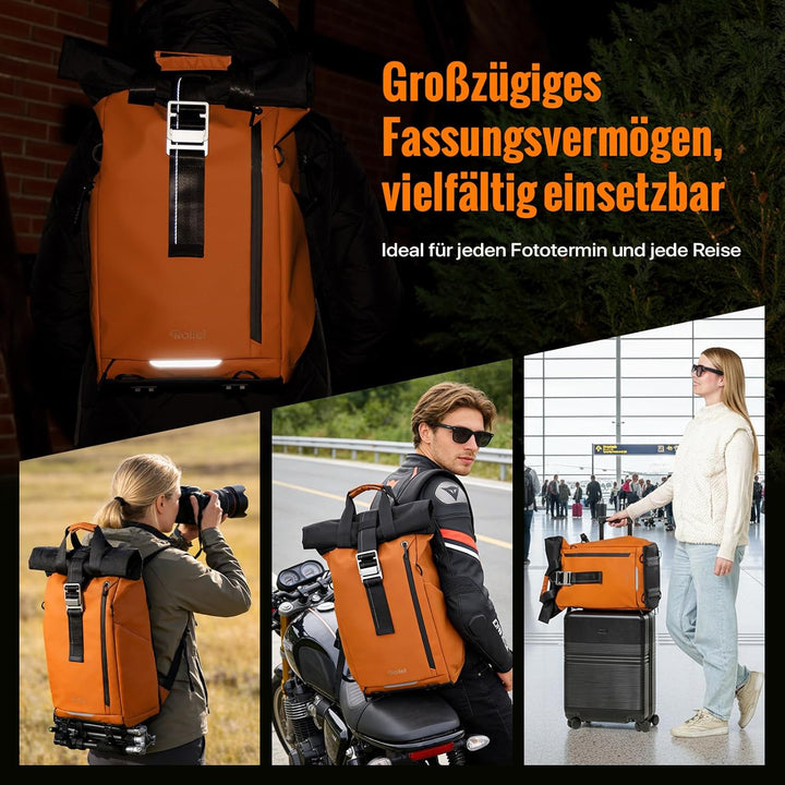 Rollei Fotoliner Ocean Rolltop Kamerarucksack Wasserdicht Fotorucksack Gross Kamera Rucksack mit Lap