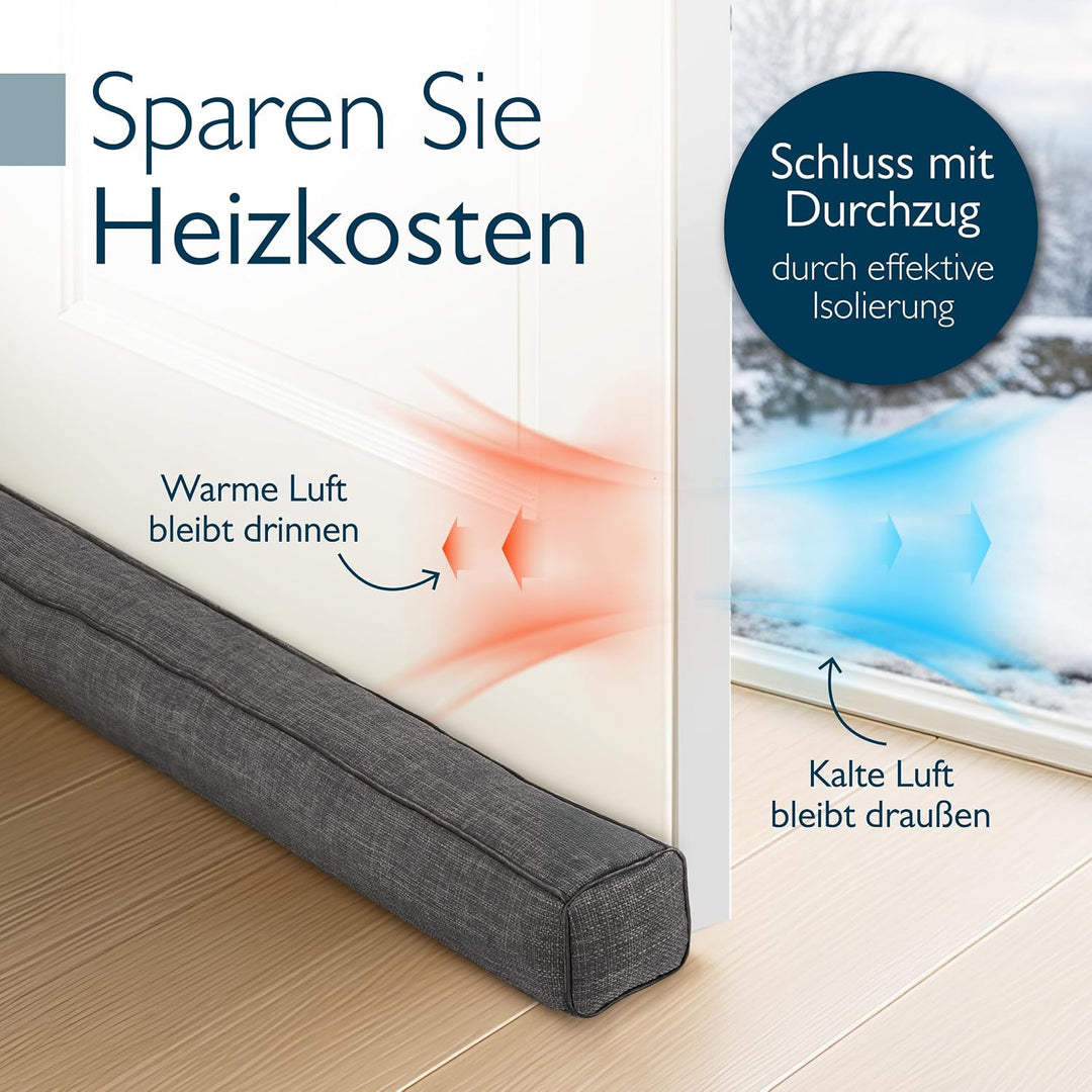 Beautissu Zugluftstopper für Türen 90cm – Wärmeschutz &amp; Kälteschutz Türluftstopper Dunkelgrau – Stof