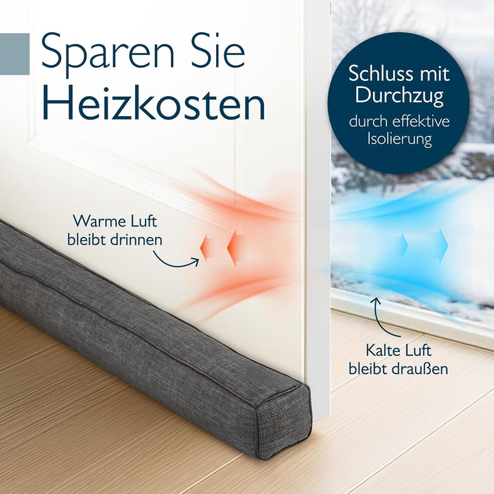 Beautissu Zugluftstopper für Türen 90cm – Wärmeschutz &amp; Kälteschutz Türluftstopper Dunkelgrau – Stof