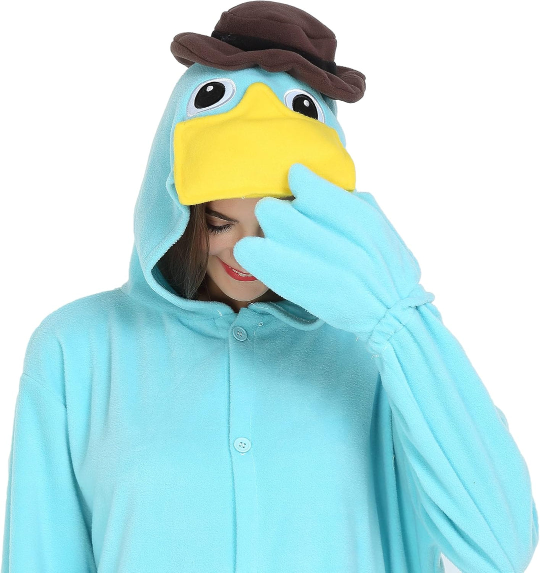 RANSUU Schnabeltier Kostüm Onesie Tier Jumpsuit Relaxo Kostuem Damen Herren Pyjama Halloween Schlafa