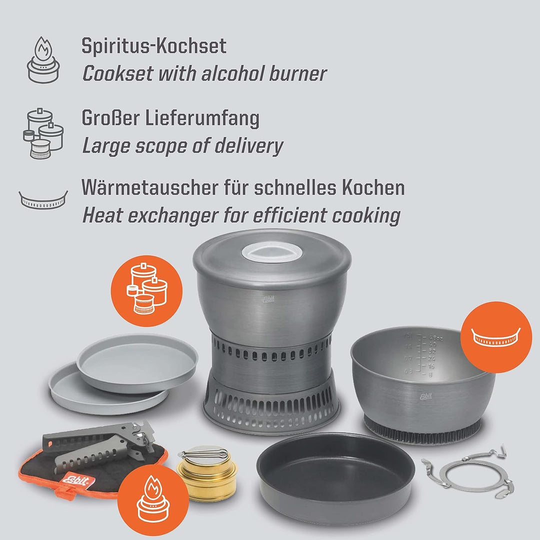 Esbit Spiritus-Kochset CS2350 WN - Kochset mit Wärmetauscher Grau 2,35L, Grau 2,35L