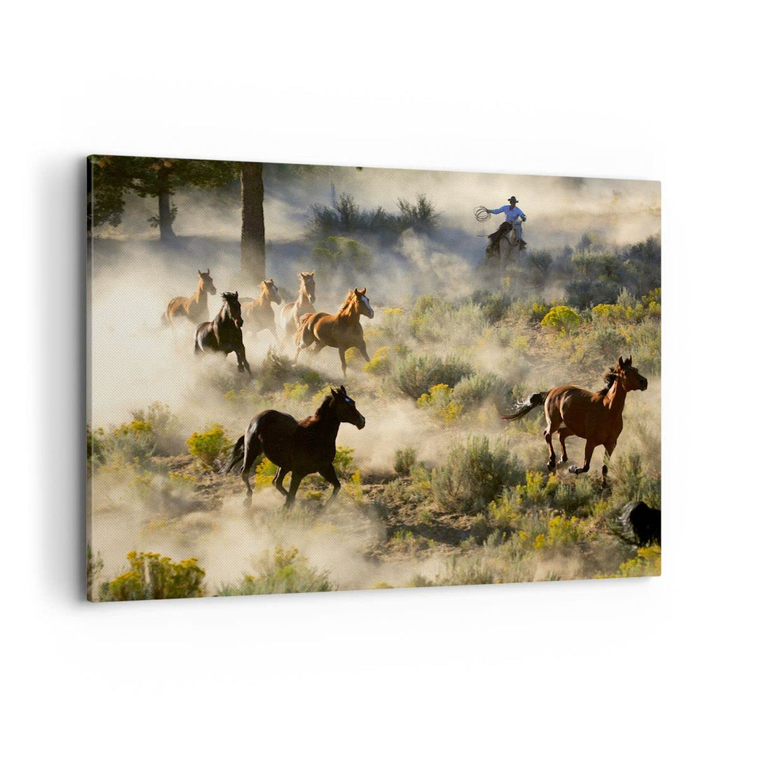 ARTTOR Bilder auf Leinwand 100x70cm Leinwandbild Cowboy Cowgirl Pferd Gross Wanddeko Bild Schlafzimm