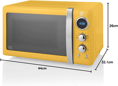 Swan Retro SM22030YELNEU Digital Mikrowelle 20L, 5 Leistungsstufen, Auftaufunktion, 60 Minuten Timer