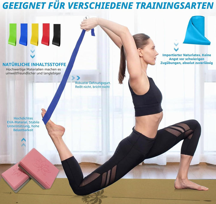 Yoga Matte Strater Set Blöcke Gürtel Springseil Widerstand Band Widerstand Schleife 7-in-1 Cork 4mm,