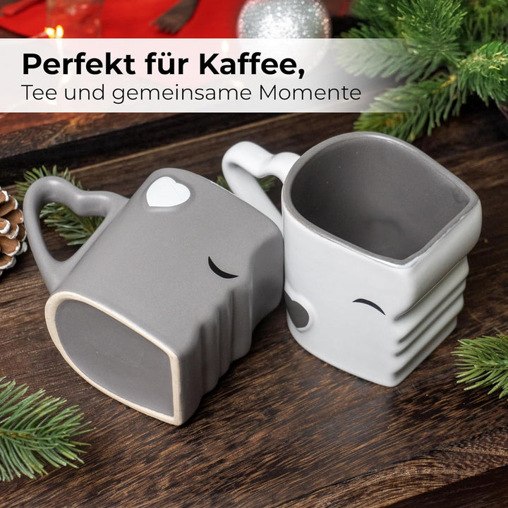 MIAMIO - Kaffeetassen/Küssende Tassen Set Geschenke für Frauen/Geschenke für Männer/Freund/Freundin
