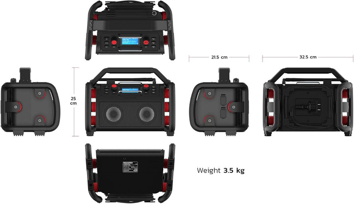 PerfectPro Baustellenradio Rockpro, WiFi internetradio, DAB+ und UKW-Empfang, Bluetooth, Lithium-Akk