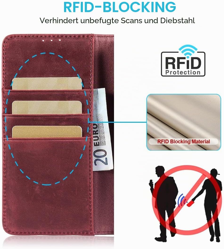 LENSUN Lederhülle für Samsung Galaxy S20 FE, Echtleder Hülle [Wallet Fach][RFID Blocker][Premium Ech