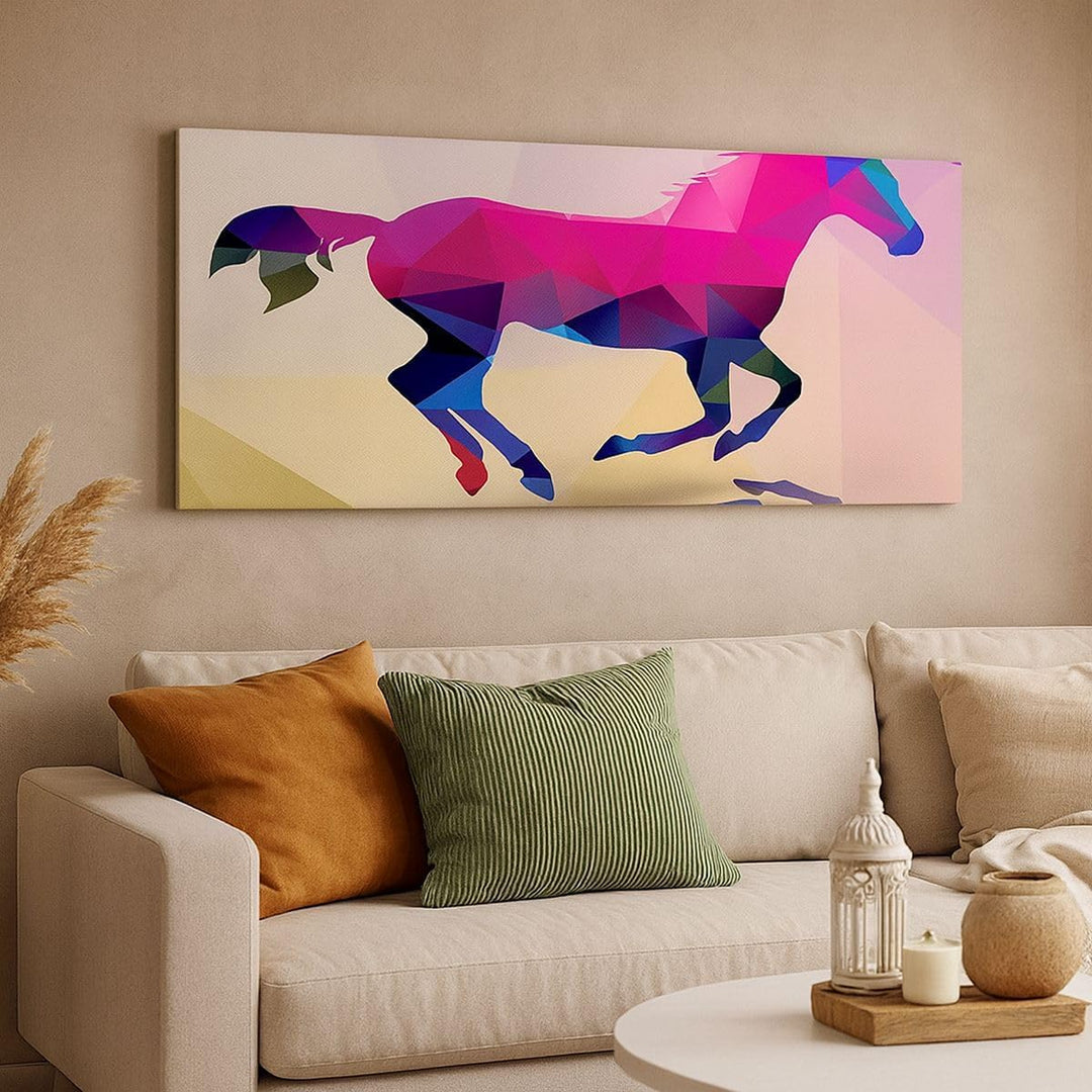 Wandbilder Dekoration Wohnzimmer Pferd Tiere Geometrie Diamant Panorama Bilder auf Leinwand 120x50cm