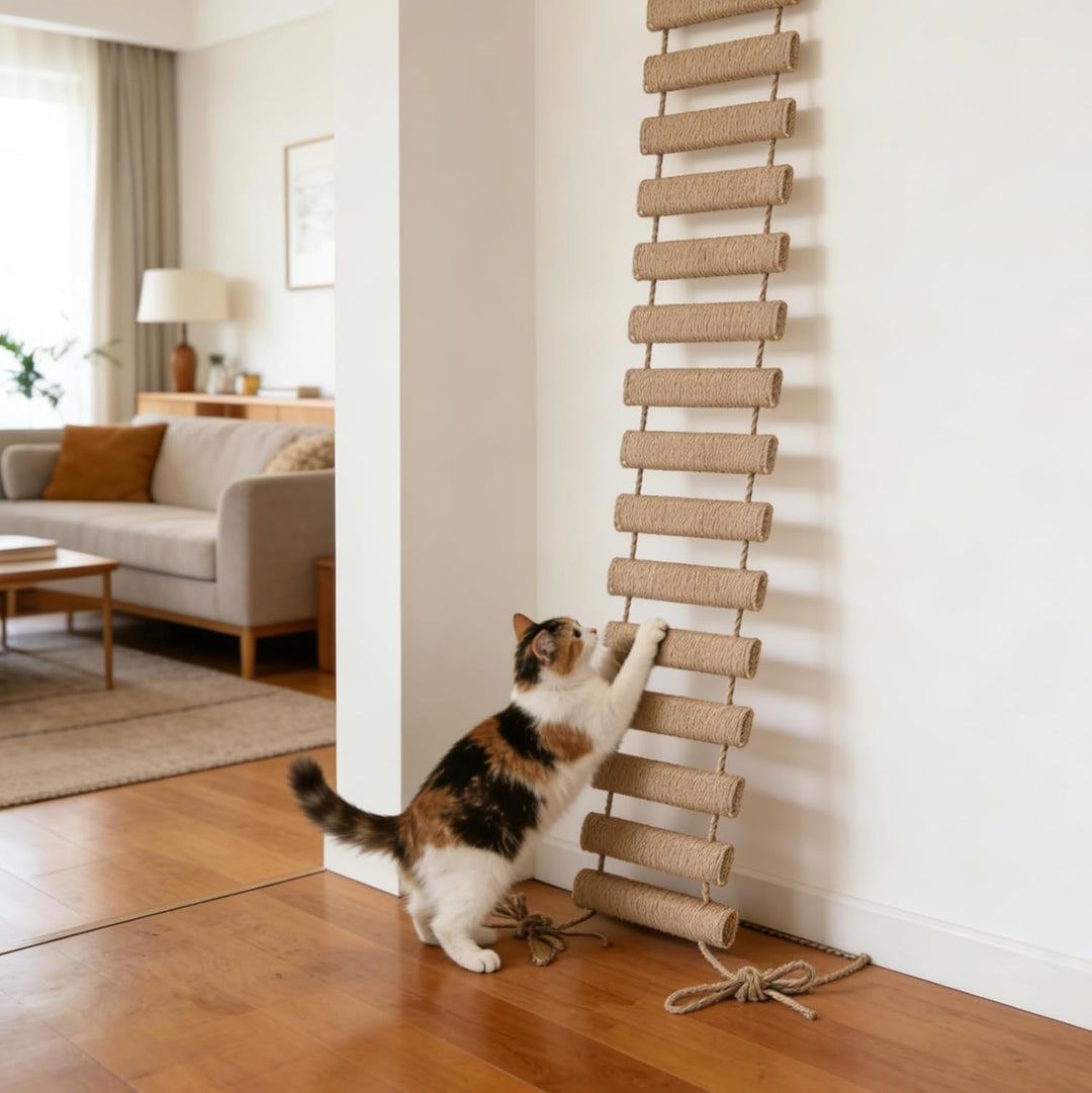 Katzenleiter 150 cm, Katzenleiterbrücke aus Holz & Sisalseil, Klettergerüst für Katzen, Aktivitätskr