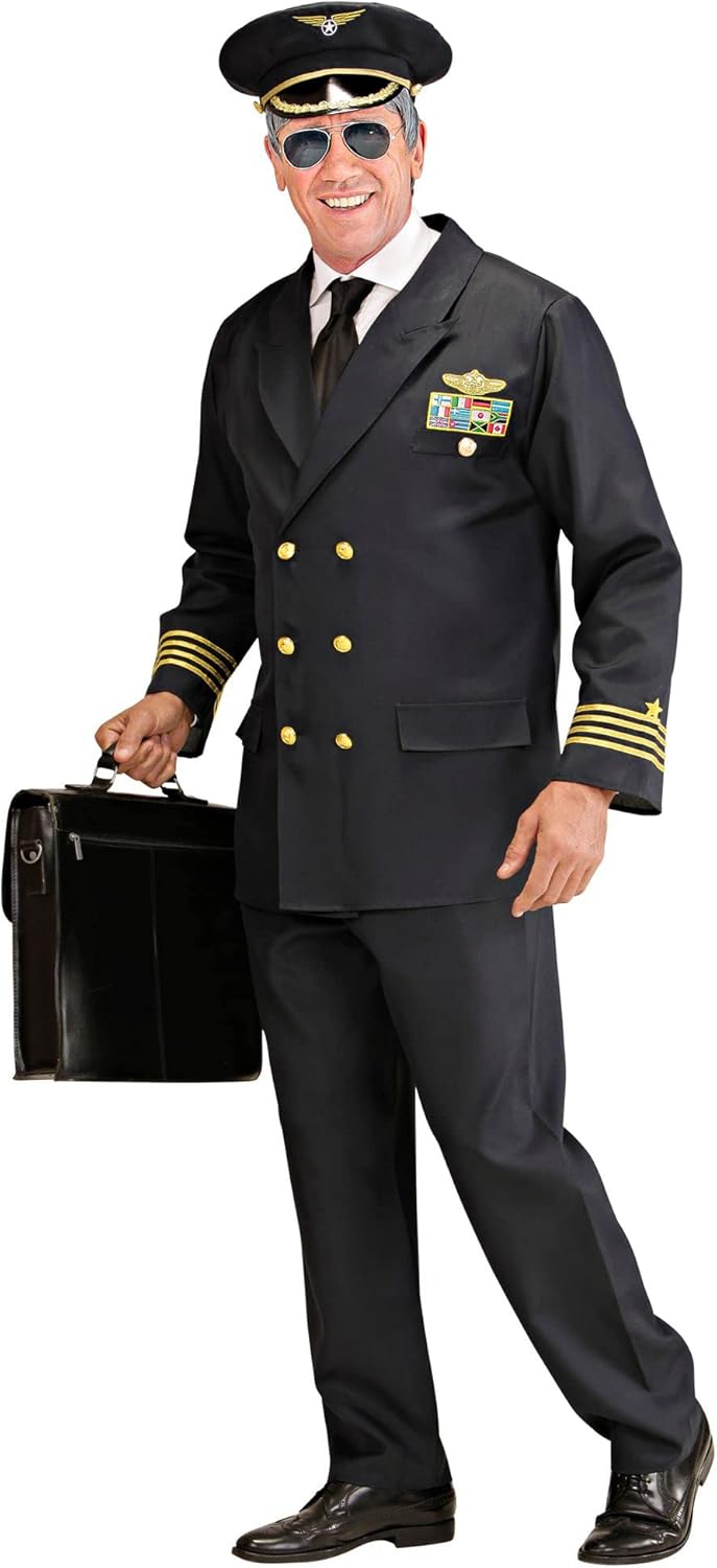 W WIDMANN MILANO Party Fashion - Kostüm Pilot, Jacke, Hose, Hut, Uniform, Airline, Karneval, Mottopa