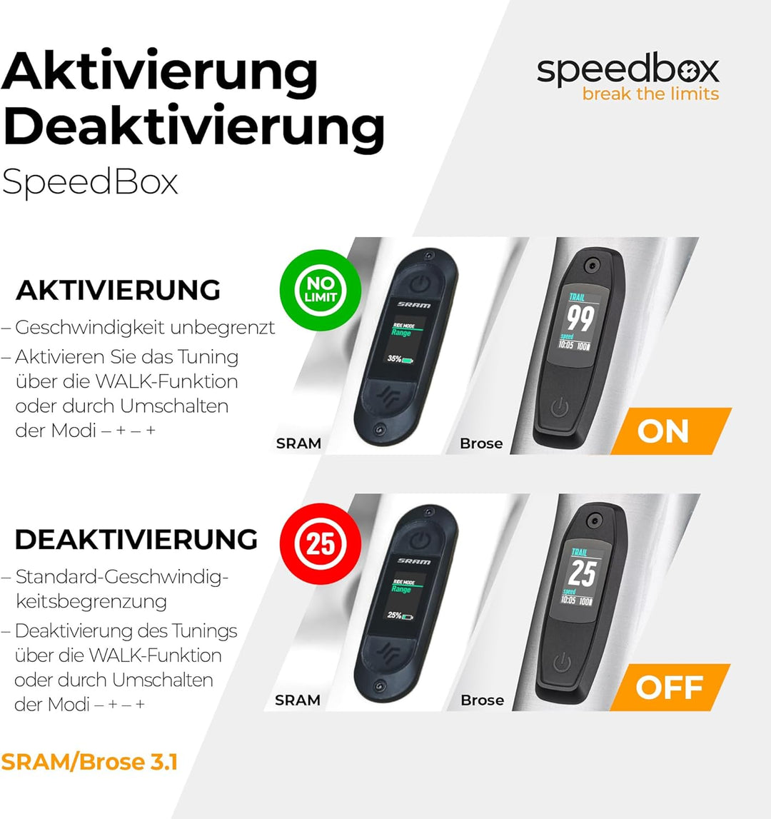 SpeedBox 3.1 B.Tuning kompatibel mit Brose/Specialized/SRAM Powertrain/E-Bike Tuning-Kit/Entsperrte