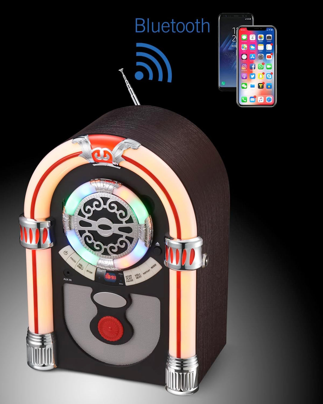 Retro Jukebox Musikbox mit CD-Spieler, Musikanlage Nostalgie Design, Bluetooth, Vintage FM/UKW Radio