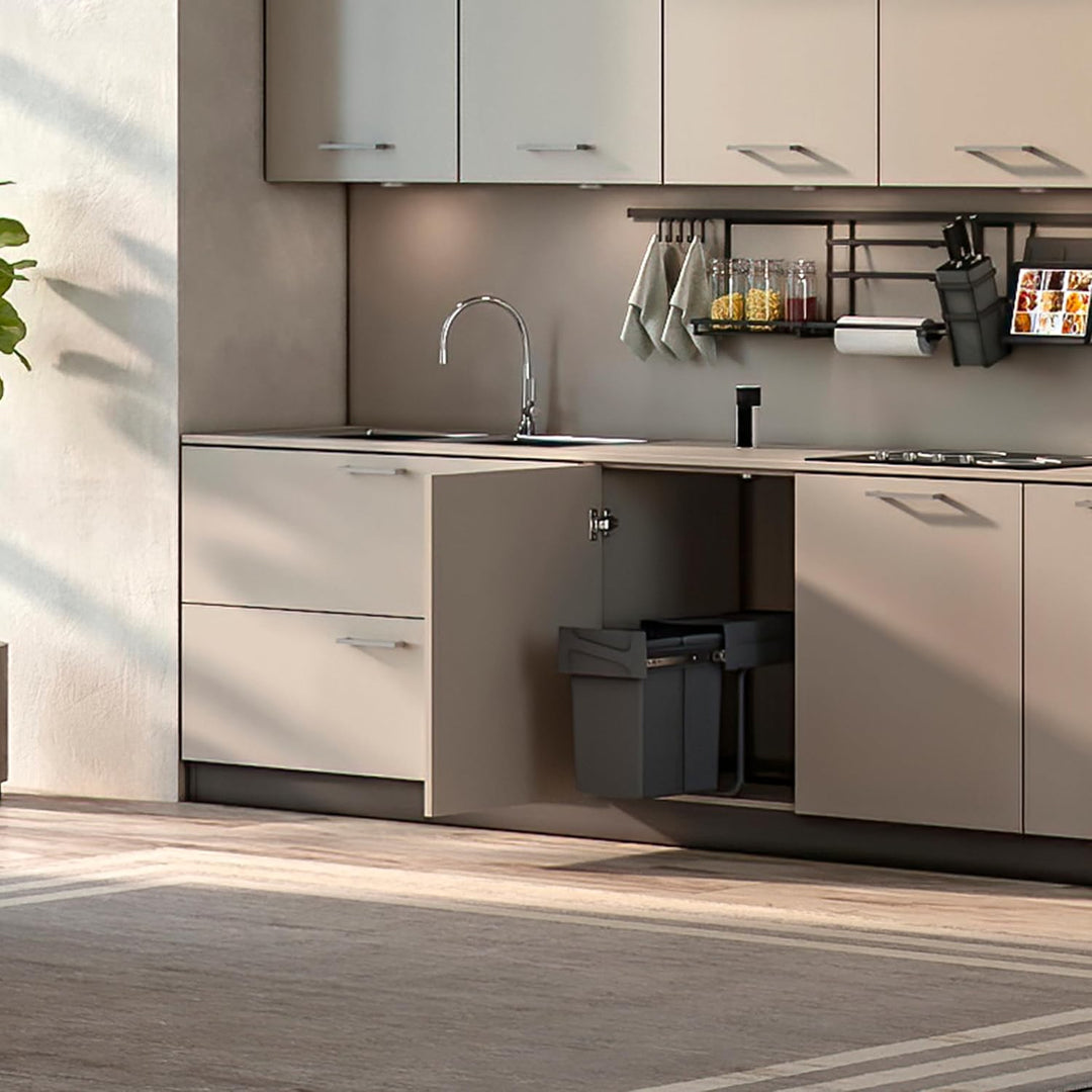 Emuca - Küchenabfalleimer mit unterseitiger Befestigung, 2 ausziehbarer 20 L Recycle-Mülleimer, Gesa