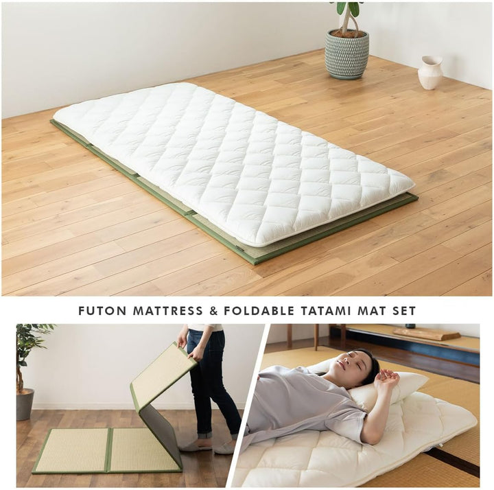 EMOOR Japanische Futon Matratze Premium CLASSE 100 x 200 cm und Faltbare Tatami Matte (Igusa Matratz