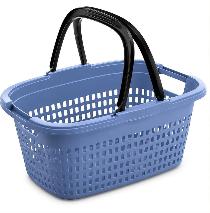 HRB 3er Set Einkaufskorb mit 2 Henkeln klappbar blau, Kunststoff, Belüftungslöcher Blau 3, Blau 3