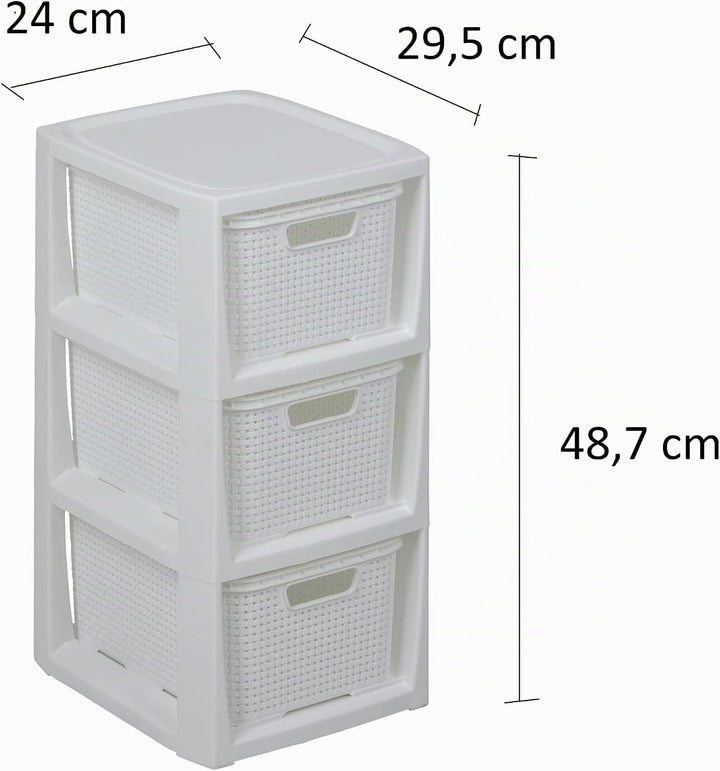 BranQ - Home essential Regal in Rattan Design, BPA-freie Kunststoff PP, Weiss, 29,5x24x48,7 cm, 3 Kö