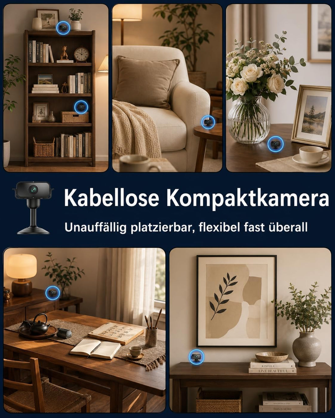 4K Mini Kamera, 2.4/5 Ghz WLAN Innenkamera 150° Weitwinkel &amp; Nachtsicht Objektiv automatische, Beweg
