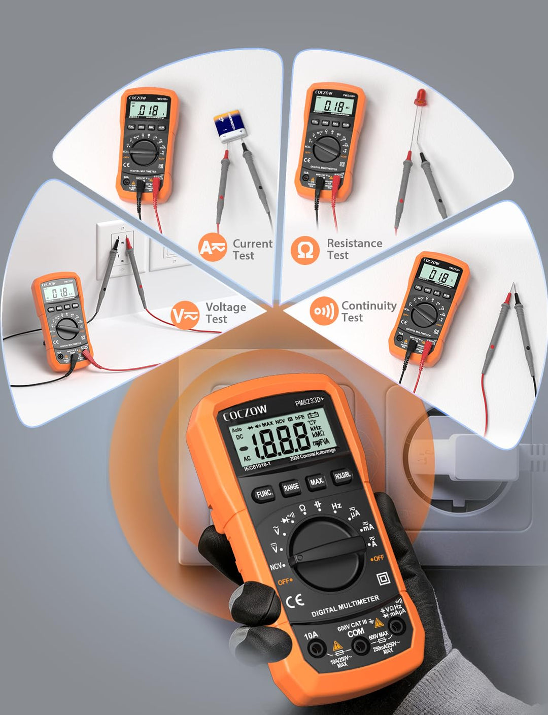 Digital Multimeter mit automatischer Bereichswahl, Multifunktionstester, der AC/DC Voltage, AC/DC Cu