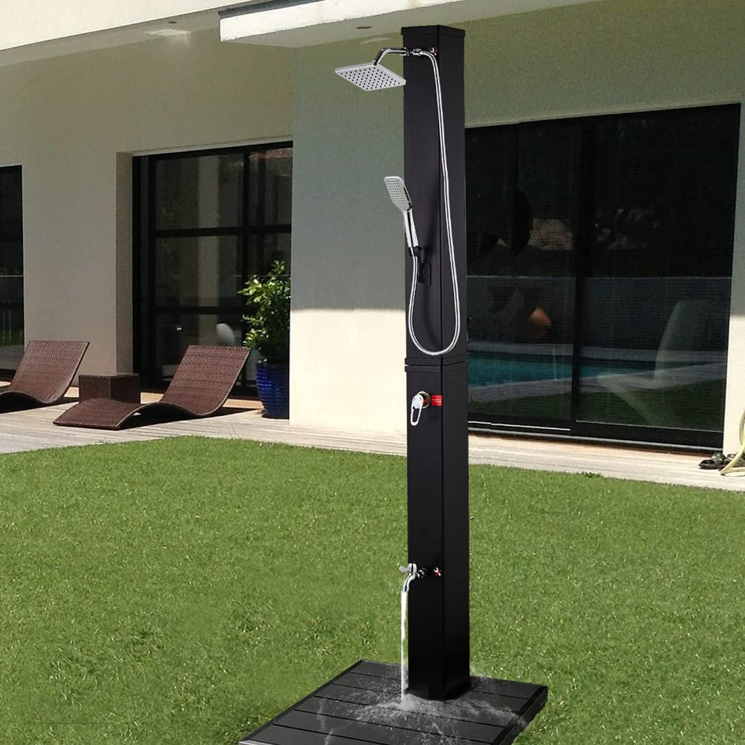 Elbe Solardusche 40L Solar Gartendusche mit Handbrause Wanneneinlauf und Regenduschkopf, Wassertempe