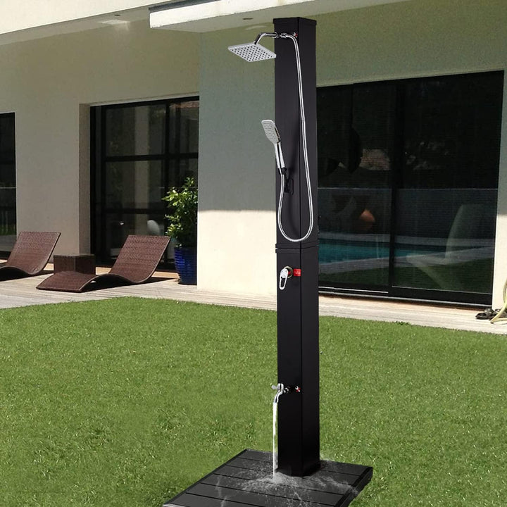 Elbe Solardusche 40L Solar Gartendusche mit Handbrause Wanneneinlauf und Regenduschkopf, Wassertempe