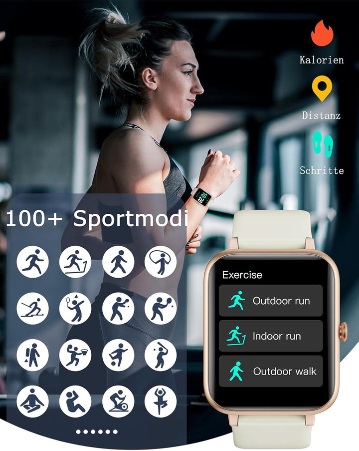 GRV Smartwatch Damen Herren mit Telefonfunktion,1,85" HD Fitnessuhr mit KI-Sprachsteuerung,100+ Spor