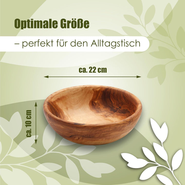 Handgefertigte Schale aus Olivenholz – 22 cm, Lebensmittelecht, antibakteriell und langlebig für Sal