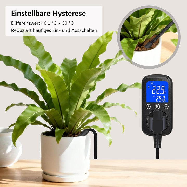 KETOTEK KT2000 Digitale Steckdose mit Thermostat 230V/16A EU Standard, Relais-Temperaturschalter &amp; w
