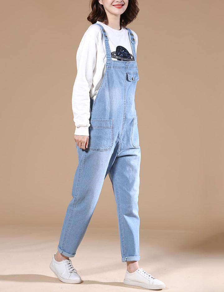 Damen Casual Loose Denim Latzhose Bib Verstellbare Jean Overalls Romper Jumpsuit Harem Hosen, Hellbl