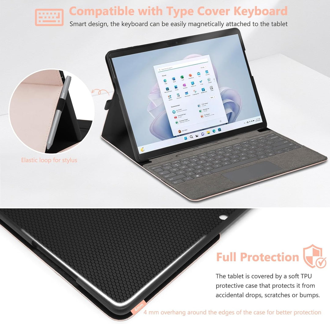 HYZUO Hülle für Surface Pro 11 2024, Surface Pro 10 2024, Surface Pro 9 2022, Mehrwinkelbetrachtung